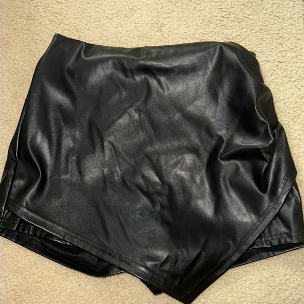 Black Faux Leather Women Shorts